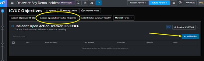 Locate and Add Actions ICS-233