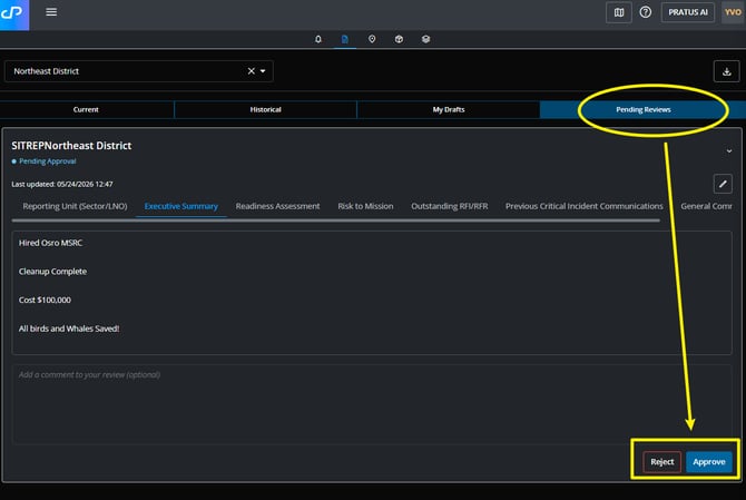 Pending AOR SITREP for approval